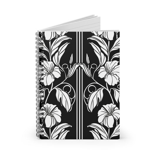 Mirror Image Black and White Leaves Spiral Notebook - Ruled Line