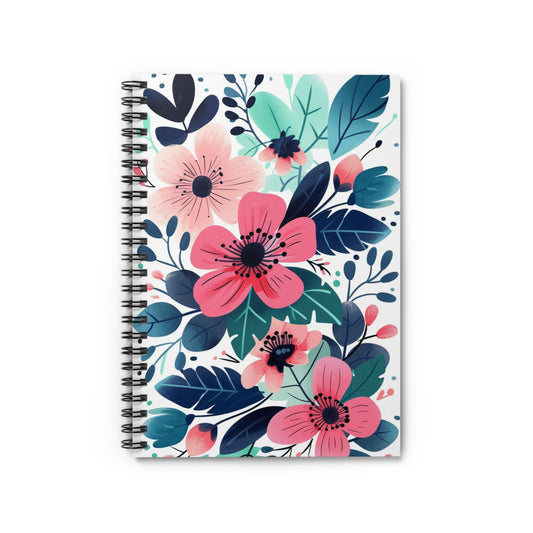 Sleek Floral Design Spiral Notebook - Ruled Line
